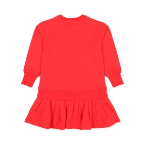 Abito Rosso In Felpa Teddy Patch Bambina