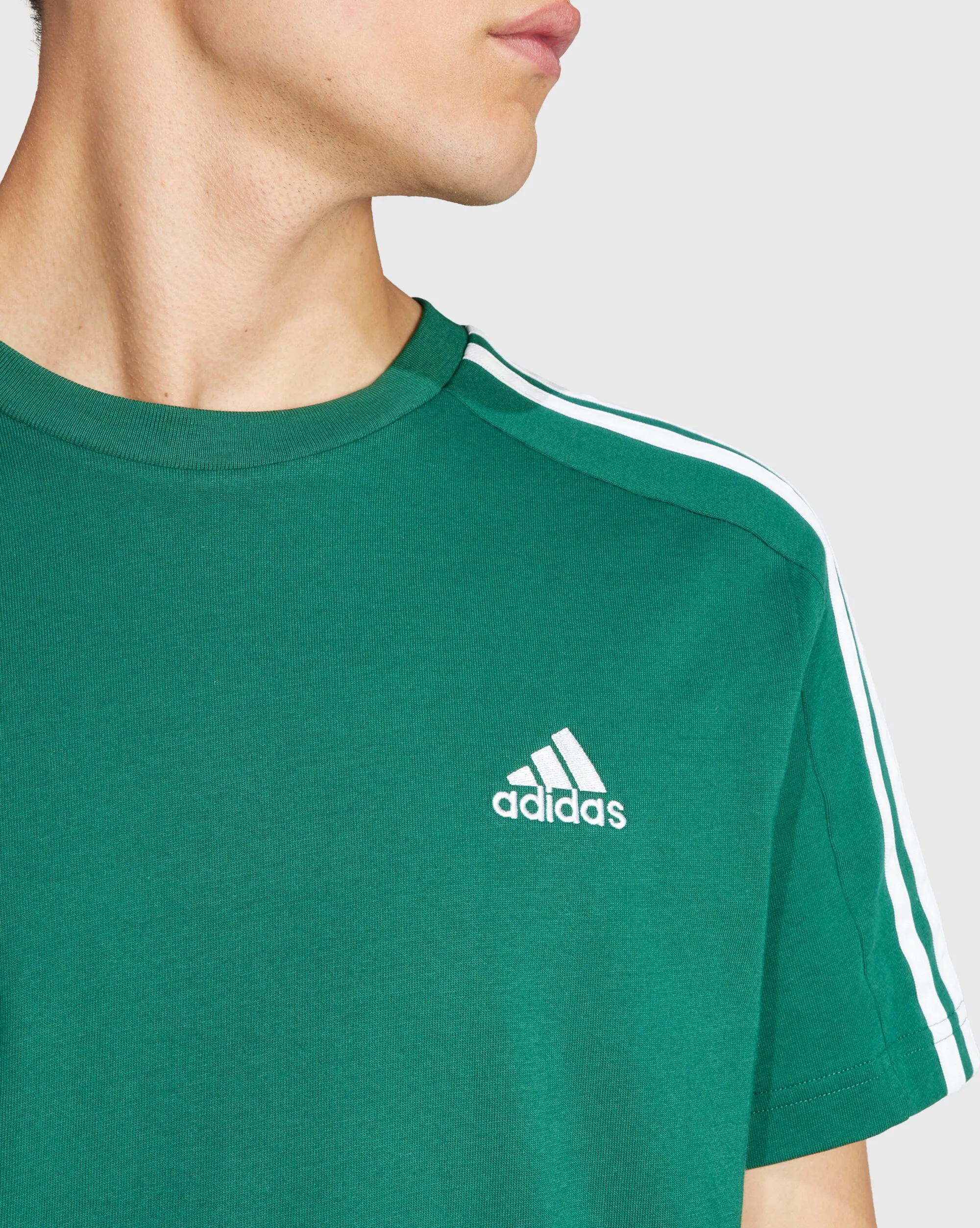 Adidas T-Shirt Essentials Single Jersey 3-Stripes Verde Uomo