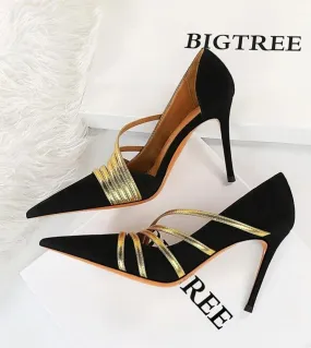 Bigtree Fashion New Black Heels Women Ol Shoes For Women Casual Tacchi alti Party Night Pompe Scarpe da donna Tacco alto 9cmw