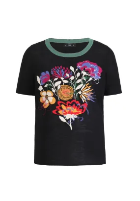 INTARSIA  FLORAL EMBROIDERY - T-shirt con stampa