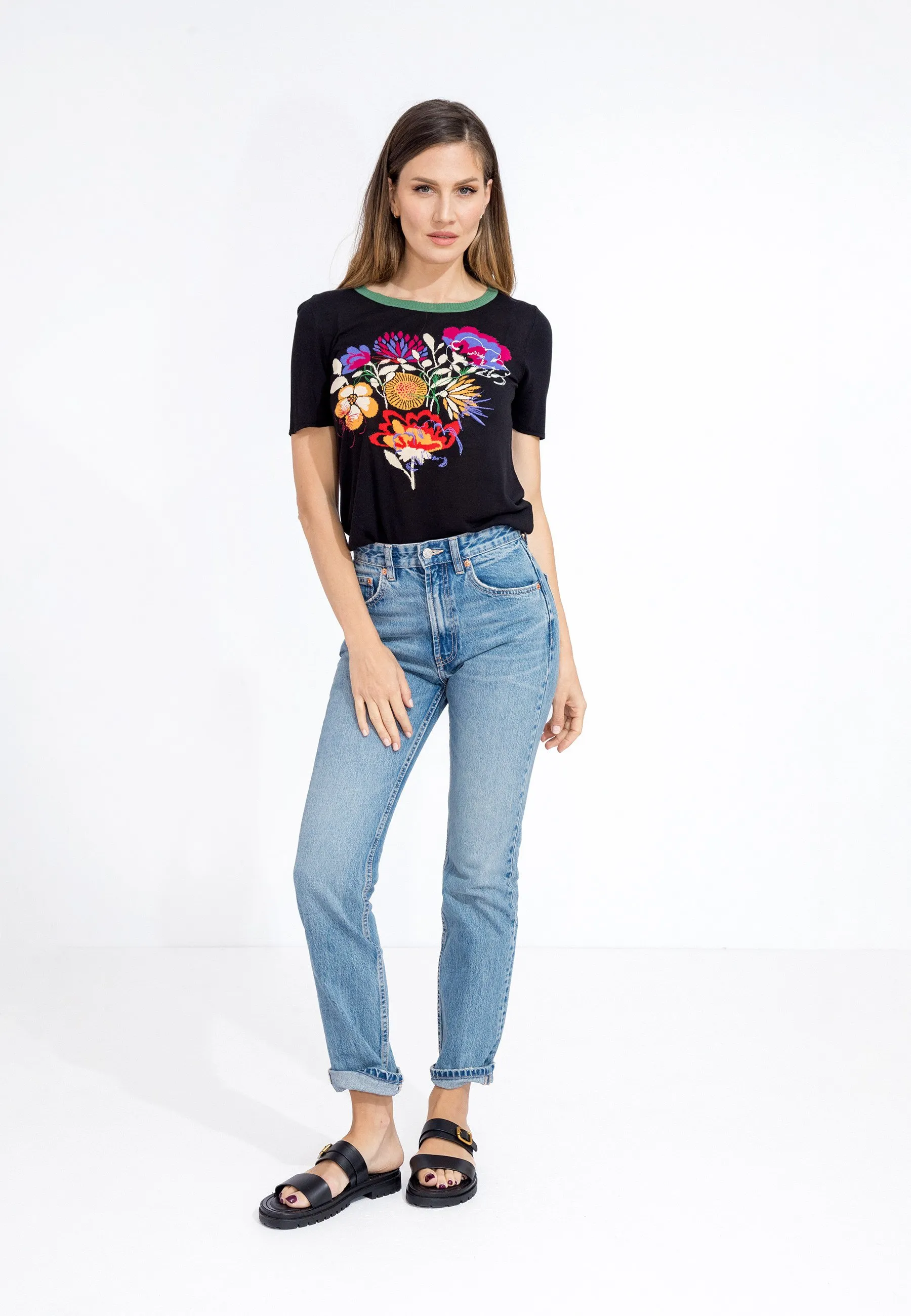 INTARSIA  FLORAL EMBROIDERY - T-shirt con stampa