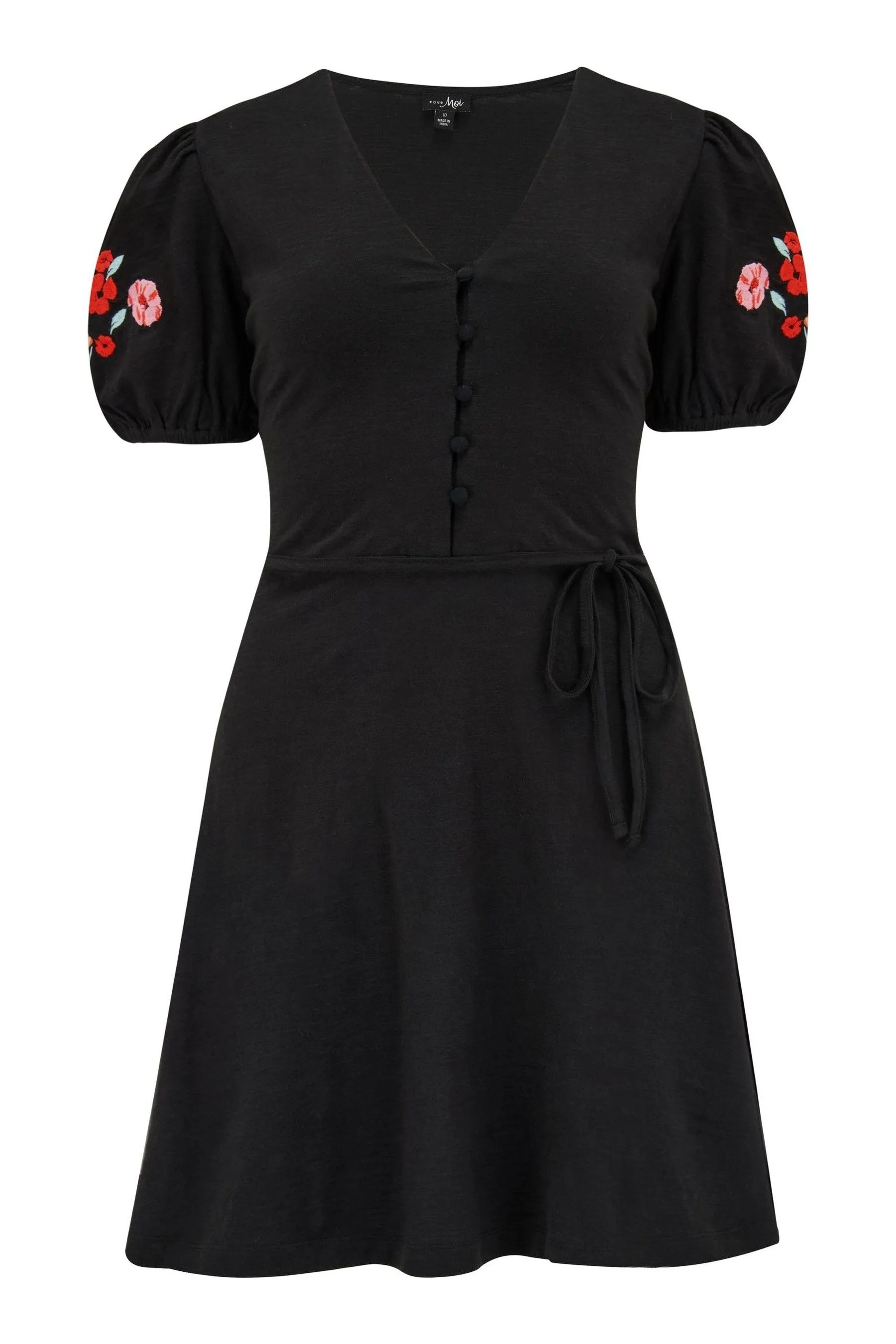 Pour Moi Bella Embroidered Sleeve Cotton Slub Jersey Tea Dress