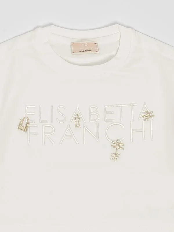 T-shirt bambina Elisabetta Franchi in jersey Panna