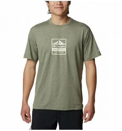 T-shirt Columbia Maglietta Tech TrailFront Graphic SS da uomo (Stone Green Hth)