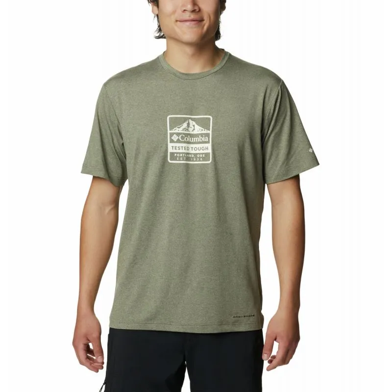 T-shirt Columbia Maglietta Tech TrailFront Graphic SS da uomo (Stone Green Hth)